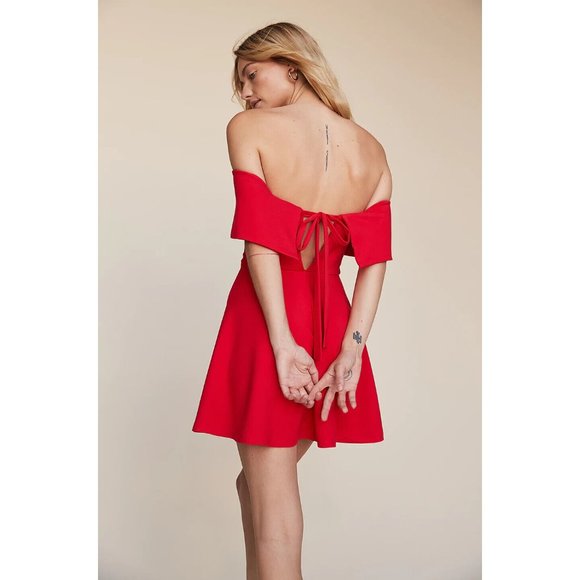 Revolve LPA Dress Off The Shoulder Red Cayenne Mini Skater - Picture 2 of 12